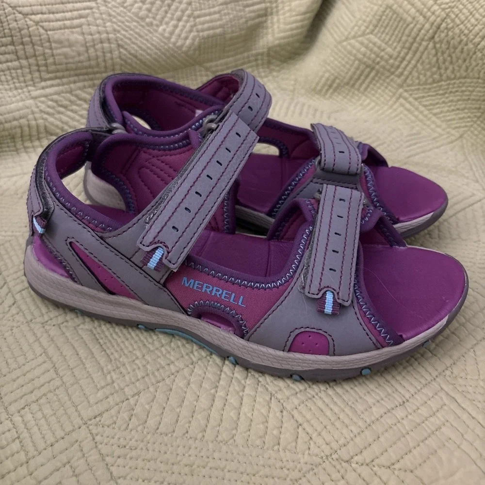 Merrell Girls Sz 5 Hiking Water Sandals Camp Lake Nature Beach Purple/Gray NEW